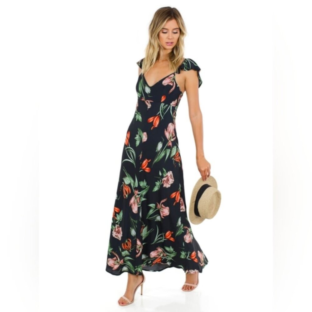 Revolve ASTR Florentina Tropical Printed Maxi Cottage Beach Dress L - Picture 1 of 8